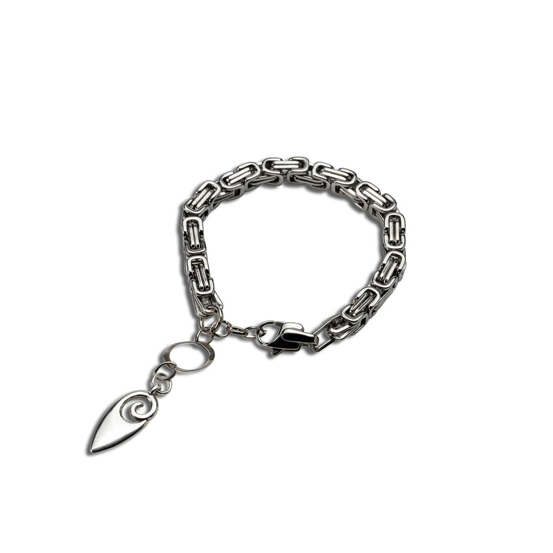 Stainless Steel Byzantine chain bracelet with pendant (BR-396A)
