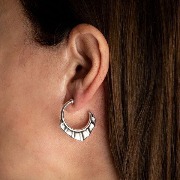 Chunky statement earrings, Antique silver geometric earrings, Semicircle stud earrings (E-4041)