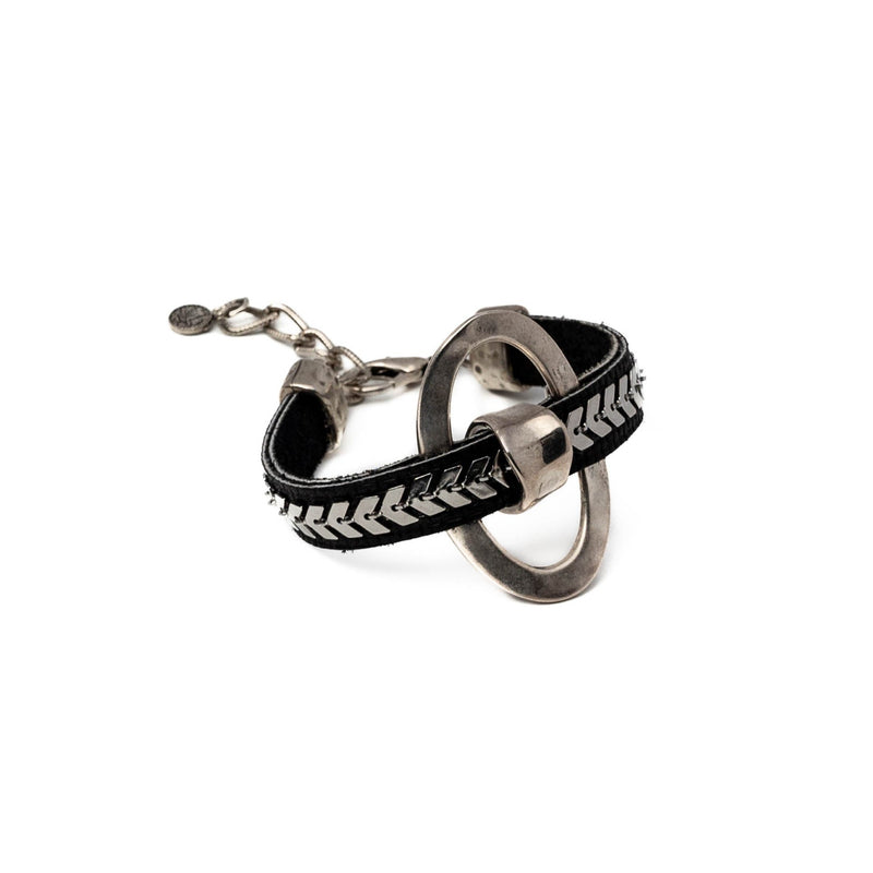Stainless steel chain on leather bracelet (BR-440)