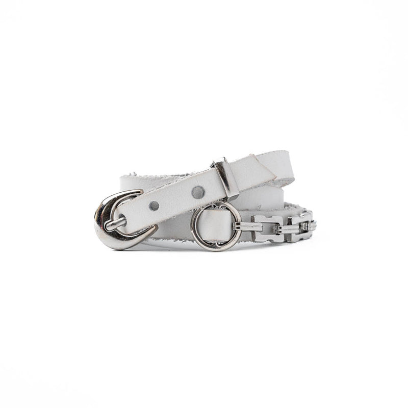 Chic white leather and metal bracelet (BR-455)