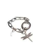 Chunky dragonfly pendant bracelet in sterling silver, featuring a heavy-duty stainless steel link chain and intricate detailing.