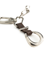 Edgy choker with a large silver buckle and a brown nappa leather strap, featuring a chunky hammered chain design.