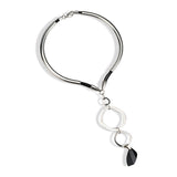 Edgy chic choker Necklace with metal and leather and Austrian crystal pendant, Unique classy necklace for her