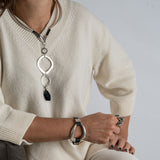 Edgy chic choker Necklace with metal and leather and Austrian crystal pendant, Unique classy necklace for her