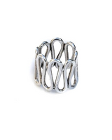 Boho silver spiral statement ring featuring an intricate spiral design, made from antique plated brass, adjustable fit.