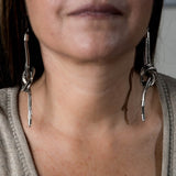 Snake chains knot earrings, Silver-Tone Knotted Chains Linear Drop Earrings, Long statement earrings