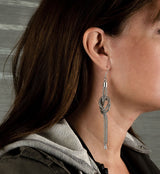 Snake chains knot earrings, Silver-Tone Knotted Chains Linear Drop Earrings, Long statement earrings
