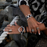 Unique unode50 style bracelet, Standout black leather and oval metal elements cuff for your every day look.