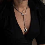 Classy stainless steel chain necklace with drop pendant, Elegant ball chain and hook necklace