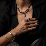 T clasp and Locket necklace, Stainless steel choker with padlock pendant