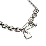 T clasp and Locket necklace, Stainless steel choker with padlock pendant