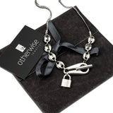 T clasp and Locket necklace, Stainless steel choker with padlock pendant