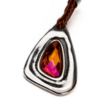 Statement necklace with Austrian crystal pendant, Standout astral pink crystal stone Necklace with leather and metal