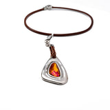Statement necklace with Austrian crystal pendant, Standout astral pink crystal stone Necklace with leather and metal