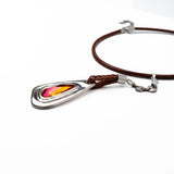 Statement necklace with Austrian crystal pendant, Standout astral pink crystal stone Necklace with leather and metal