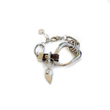 Standout metal and leather bracelet, rock style bracelet, unique irregular silver bracelet, unode50 style cuff