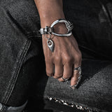 Standout metal and leather bracelet, rock style bracelet, unique irregular silver bracelet, unode50 style cuff