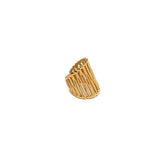 Gold plated stainless steel statement ring with a chunky, edgy design and adjustable fit.
