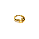 Irregular wrap ring in shiny gold plating featuring clean lines and a minimalistic design. Adjustable and unisex style.