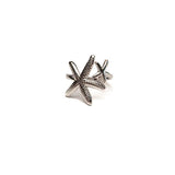 Adjustable silver plated toe ring featuring two starfish designs. Chic beach accessory for summer looks.
