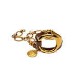 Gold triple wrap bracelet with beige leather in Unode50 style, Metal and leather cuff with stainless steel chain for a Sharp and Chic look