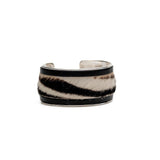 Wide brass and hairy cow print leather bracelet, statement large cuff handmade for edgy women, adjustable bangle