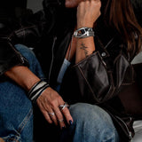 Wide brass and hairy cow print leather bracelet, statement large cuff handmade for edgy women, adjustable bangle