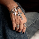 The Textured 'Oversized Cross' Cuff & Chain Bracelet