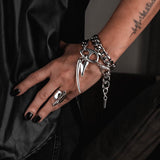 Statement stainless steel chain wrap bracelet with oversized pendant teeth