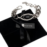 Large Black Murano Glass & Oval Metal Statement Bracelet