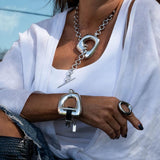Chunky Statement Jewelry set, Silver chain Necklace and Bracelet set with large metal organic design