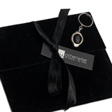 Silver band ring with black resin charm, Adjustable dangle ring