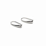 High polished silver teardrop earrings, measuring approximately 2.0 inches, featuring a sleek, minimalist design.