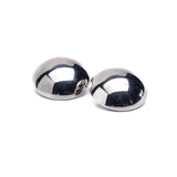 Oversized dome stud earrings with a polished metallic finish, 4 cm round, made from lightweight zinc alloy.