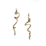 Asymmetrical earrings with irregular gold patterns, featuring a mismatched abstract design and light Zinc Alloy material.