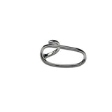 Irregular sterling silver plated two finger ring with graceful curves and adjustable fit for sizes US 6 and 7.