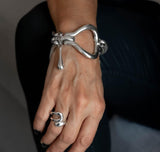 Unique edgy silver bracelet, chunky statement metal cuff