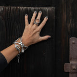 Unique edgy silver bracelet, chunky statement metal cuff