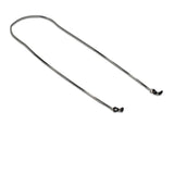 Thin, minimal silver chain for glasses with black silicon loops, measuring 52 cm in length, designed for eyeglasses or masks.