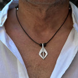 Men's leather and metal layered necklaces, silver shackle necklace, men's jewelry, leather cord necklace, fathers day gift, gift for him