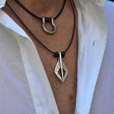 Men's leather and metal layered necklaces, silver shackle necklace, men's jewelry, leather cord necklace, fathers day gift, gift for him