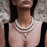 Chunky silver metal chokers, oversized ball chain and bar chokers with hammered loop pendant, uno de 50 style necklaces