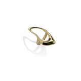 Irregular shaped statement ring in polished gold copper, featuring a unique geometric design. Size 5.5 US.