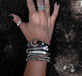 Edgy bracelet set, wrap leather and metal bracelets for every day rock style look, unisex cuffs