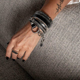 Edgy bracelet set, wrap leather and metal bracelets for every day rock style look, unisex cuffs