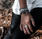 Edgy bracelet set, wrap leather and metal bracelets for every day rock style look, unisex cuffs