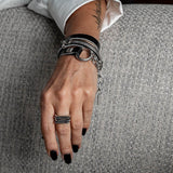 Edgy bracelet set, wrap leather and metal bracelets for every day rock style look, unisex cuffs