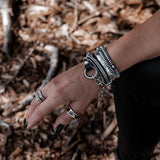 Edgy bracelet set, wrap leather and metal bracelets for every day rock style look, unisex cuffs