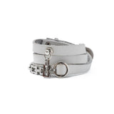 Chic white leather and metal bracelet set for a stacked look, Wrap leather cuff for an every day unique layered style