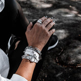 Chic white leather and metal bracelet set for a stacked look, Wrap leather cuff for an every day unique layered style
